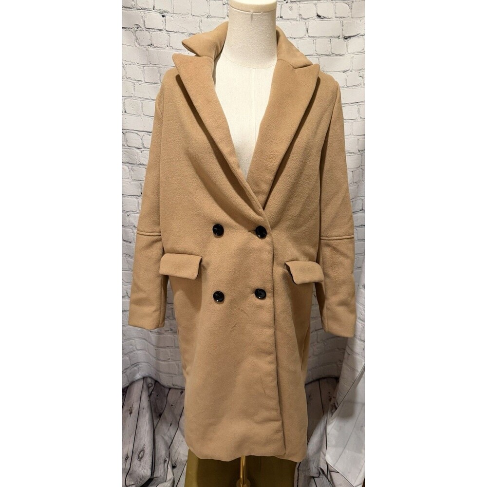 Forever 21 Long Sleeve Camel Lapel Long Coat Double Breasted Jacket Medium